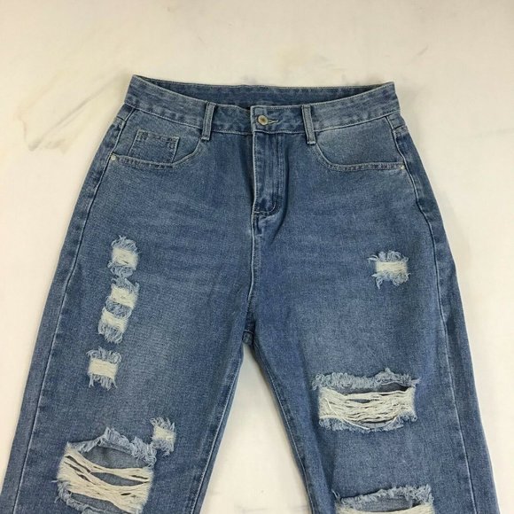 Coeur De Vague Women's Blue Highly Distressed Slim Fit Tapered Jeans Size M - Picture 2 of 10